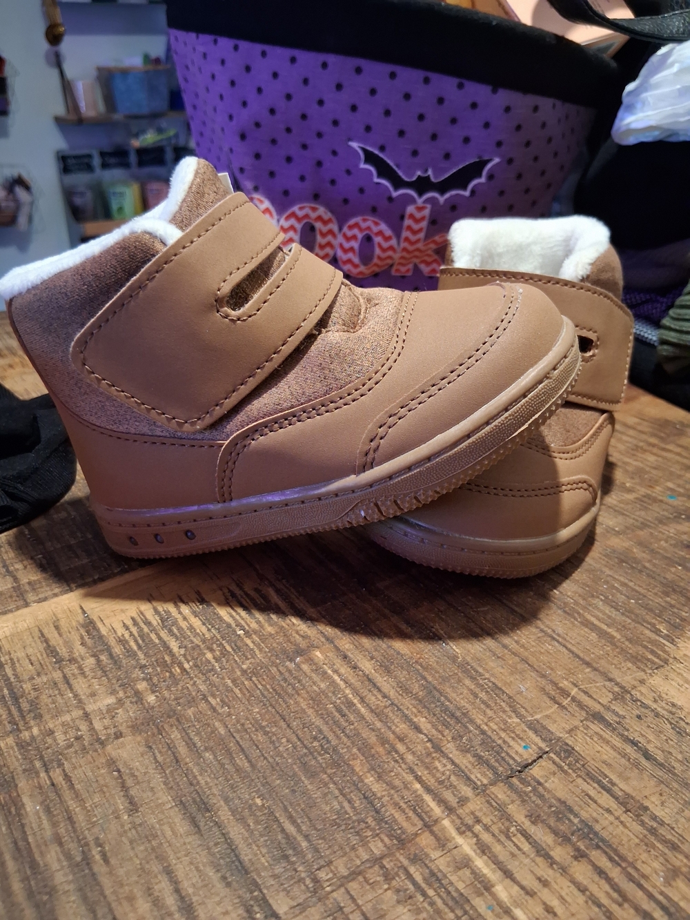 Baby's Brown Fleece-Lined Hook-and-Loop Winter Boots